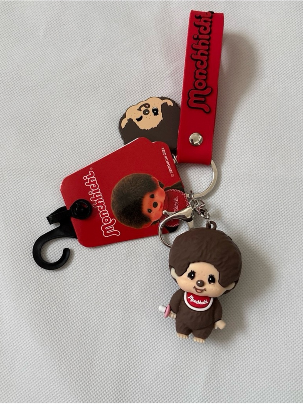Monchhichi Brown Character Keychain with Red Strap